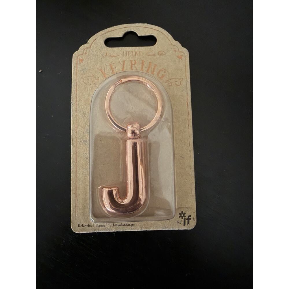 IF Metal Letter Keyring Personalised Alphabet Letters - Rose Gold - J